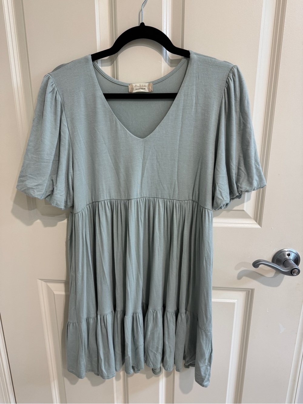 Altar'd State Sage Green V-Neck Tiered Mini Dress Size Large